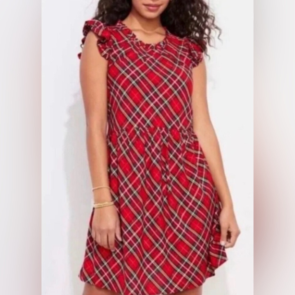 Vineyard Vines Womens Red Plaid Ruffle Sleeveless Tiered Dress Size 2